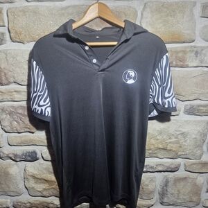 Elegant Black Polo Shirt with Zebra Print Sleeves